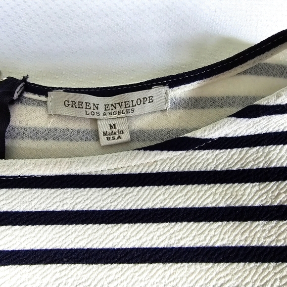 Green Envelope Striped Navy Blue and White Blouse Sz. Medium - Picture 5 of 5
